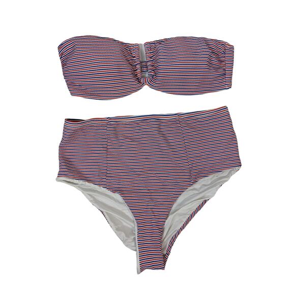 Onia Other - Onia Swim Bikini Leah Stripe Bottom Bandeau Stripe Top Red White Blue Medium